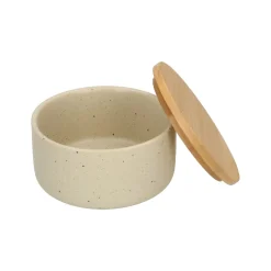 Badkameraccessoires*DILLE & KAMILLE Bakje + deksel, beige spikkel, keramiek en bamboe