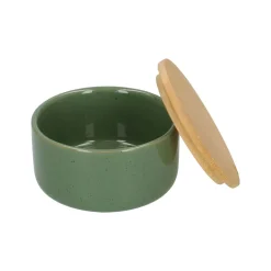 Badkameraccessoires*DILLE & KAMILLE Bakje + deksel, groengrijs, keramiek en bamboe