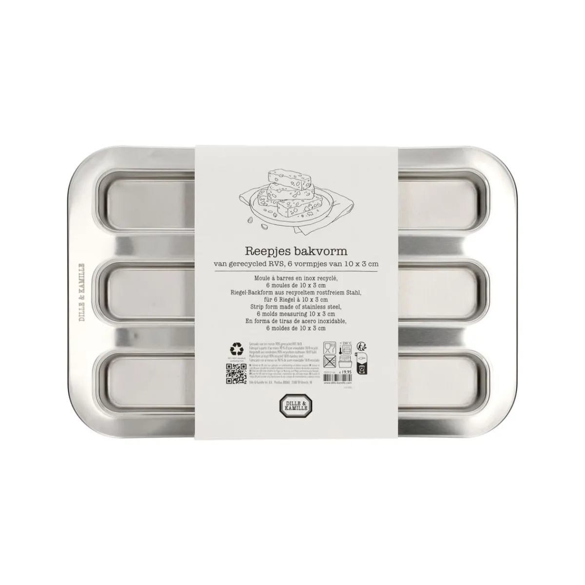 Bakvormen*DILLE & KAMILLE Bakvorm reepjes, gerecycled rvs, PFAS-vrij, 6 stuks