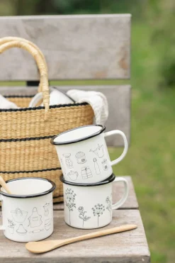 Bekers En Mokken*DILLE & KAMILLE Beker met oor, emaille, iconen, 300 ml