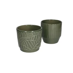 Bloempotten*DILLE & KAMILLE Bloempot, aardewerk, donkergroen geribbeld, Ø 13 cm