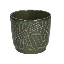 Bloempotten*DILLE & KAMILLE Bloempot, aardewerk, donkergroen met palmmotief, Ø 14 cm