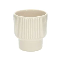 Bloempotten*DILLE & KAMILLE Bloempot, aardewerk, geribbeld, lichtbeige, Ø14 X H15 cm
