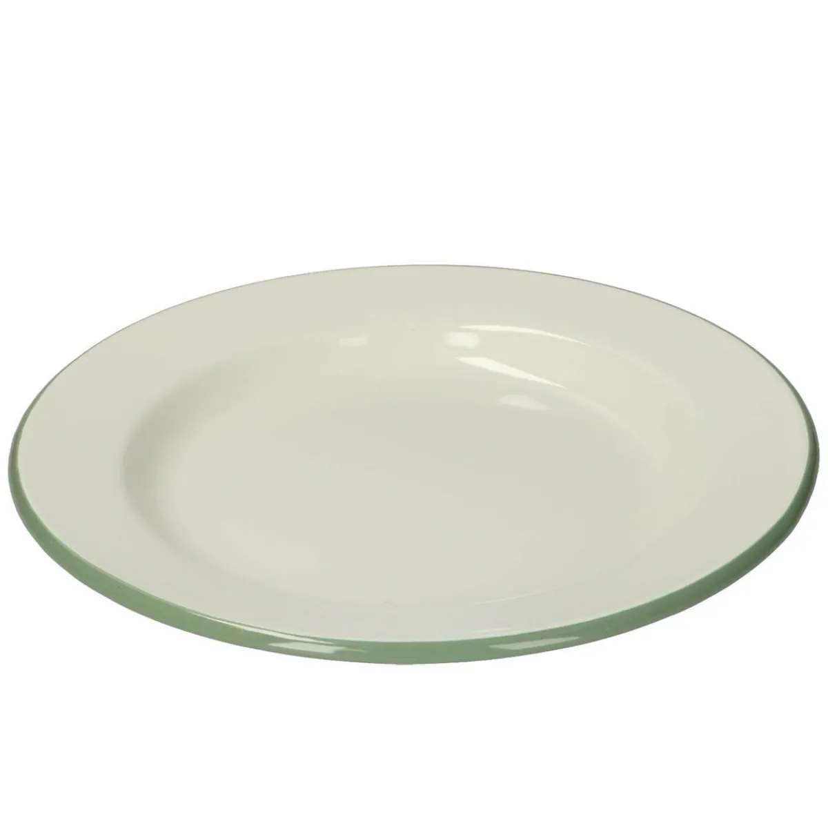 Picknick|Borden*DILLE & KAMILLE Bord, emaille, groengrijs/wit, Ø 26 cm