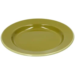 Picknick|Borden*DILLE & KAMILLE Bord, emaille, olijfgroen met lichtgroen randje, Ø26 CM