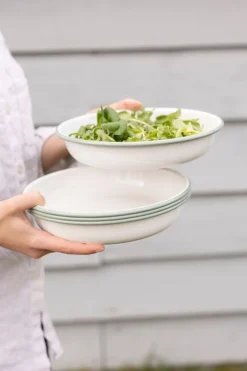 Picknick|Borden*DILLE & KAMILLE Bord pasta, emaille, groengrijs/wit, Ø 23 cm