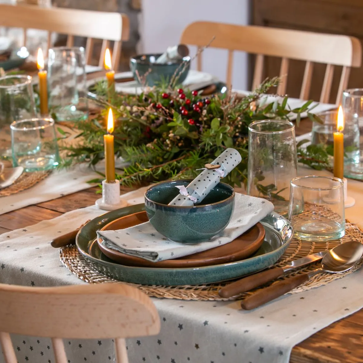 Borden|Serviessets*DILLE & KAMILLE Bord reactieve glazuur, steengoed, groen, Ø 26 cm