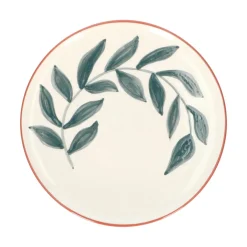 Borden|Serviessets*DILLE & KAMILLE Bord, terracotta, blauw blad, 21 cm