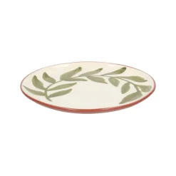 Borden|Serviessets*DILLE & KAMILLE Bord, terracotta, groen blad, 17 cm