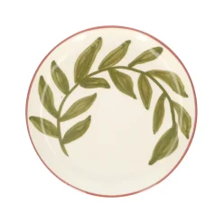 Borden|Serviessets*DILLE & KAMILLE Bord, terracotta, groen blad, 17 cm
