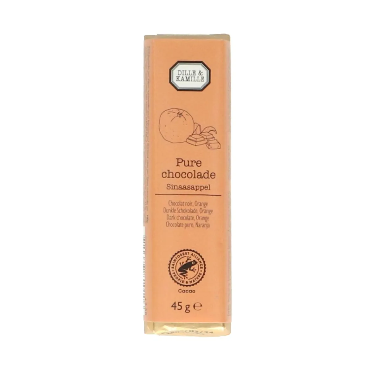 Chocolade*DILLE & KAMILLE Chocoladetablet, puur, sinaasappel, 45 g