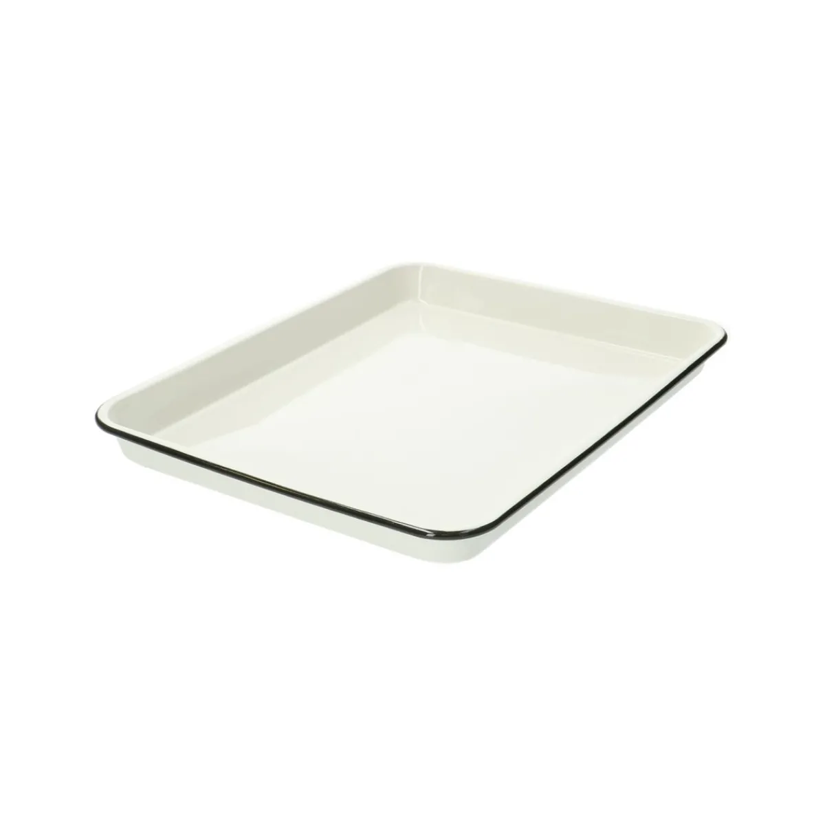 Ovenschalen|Kaarsenplateaus*DILLE & KAMILLE Dienblad & bakplaat, emaille, wit/zwart, 42 x 32 cm