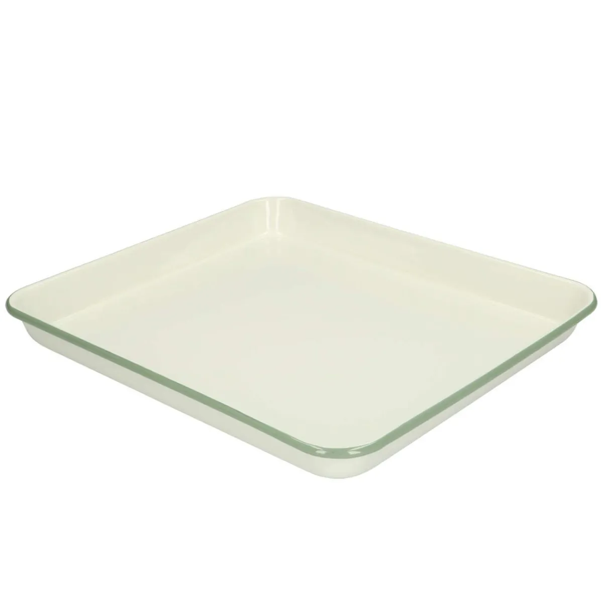 Picknick|Kaarsenplateaus*DILLE & KAMILLE Dienblad, emaille, groengrijs/wit, 31 x 27 cm