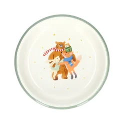 Borden*DILLE & KAMILLE Diep bord, emaille, knuffelende dieren, Ø 14 cm