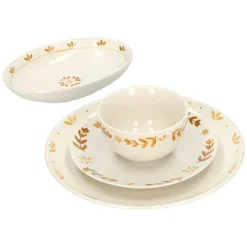 Borden*DILLE & KAMILLE Dinerbord, steengoed, gedecoreerd met takjes, oker, Ø28 cm