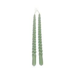 Vorm Kaarsen|Gedraaide Kaarsen*DILLE & KAMILLE Dinerkaars gedraaid, celadon groen, 29 cm, set van 2