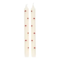 Warm Wonen|Herfst Decoratie*DILLE & KAMILLE Dinerkaarsen, wit met paddenstoelen, 25 cm, 2 stuks