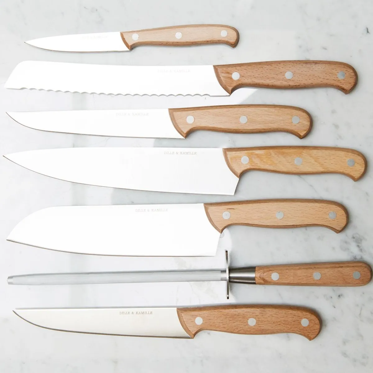 Keuken- & Schilmessen*DILLE & KAMILLE D&K aanzetstaal, beukenhout handvat, 33 cm