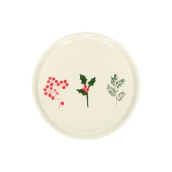 Borden*DILLE & KAMILLE Gebaksbordje, steengoed, offwhite, kersttakjes, Ø 15 cm