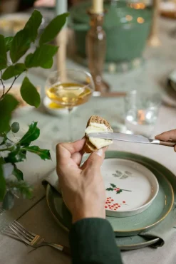 Borden*DILLE & KAMILLE Gebaksbordje, steengoed, offwhite, kersttakjes, Ø 15 cm