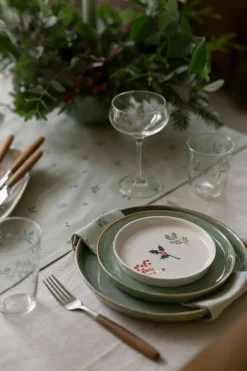 Borden*DILLE & KAMILLE Gebaksbordje, steengoed, offwhite, kersttakjes, Ø 15 cm