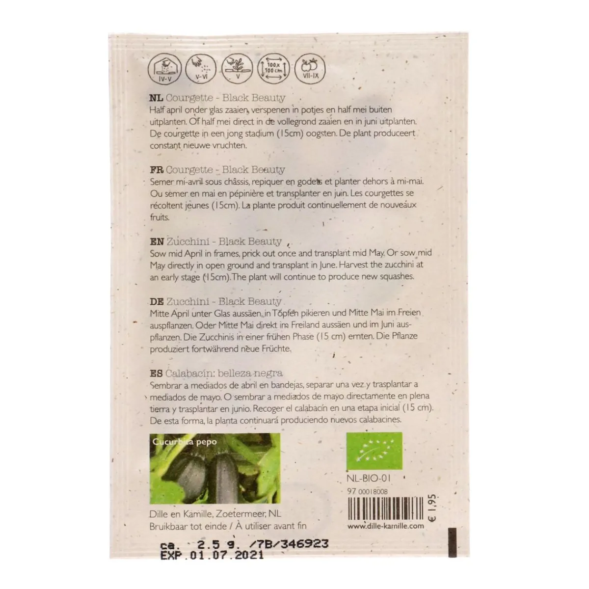 Zaaien*DILLE & KAMILLE Groentezaden, biologisch, courgette, 2.5 g