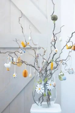 Vazen*DILLE & KAMILLE Hoge vaas, glas, beschilderd met madeliefjes,  Ø 19 x 30 cm