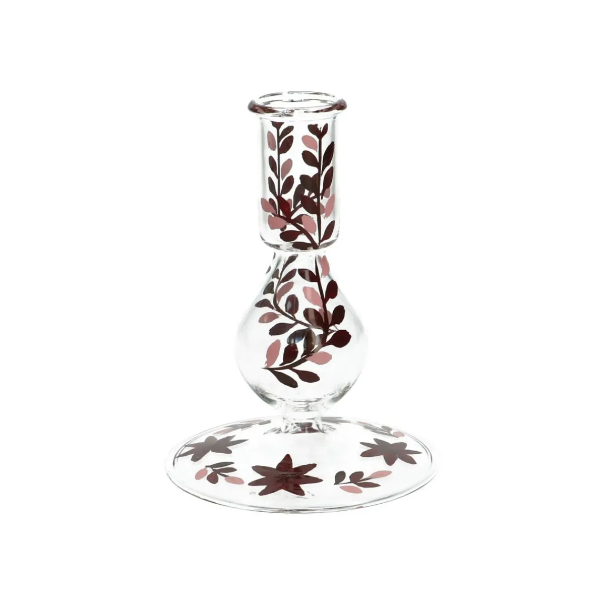 Kandelaars*DILLE & KAMILLE Kandelaar, handbeschilderd, glas, roze, 13 cm