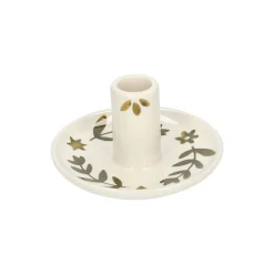 Tinten En Texturen|Herfst Decoratie*DILLE & KAMILLE Kandelaar, steengoed, handbeschilderde takjes, groen, Ø11 x 6 cm