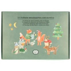 Kaarten*DILLE & KAMILLE Kerstkaart + envelop, kerstdieren, set van 10 in doos