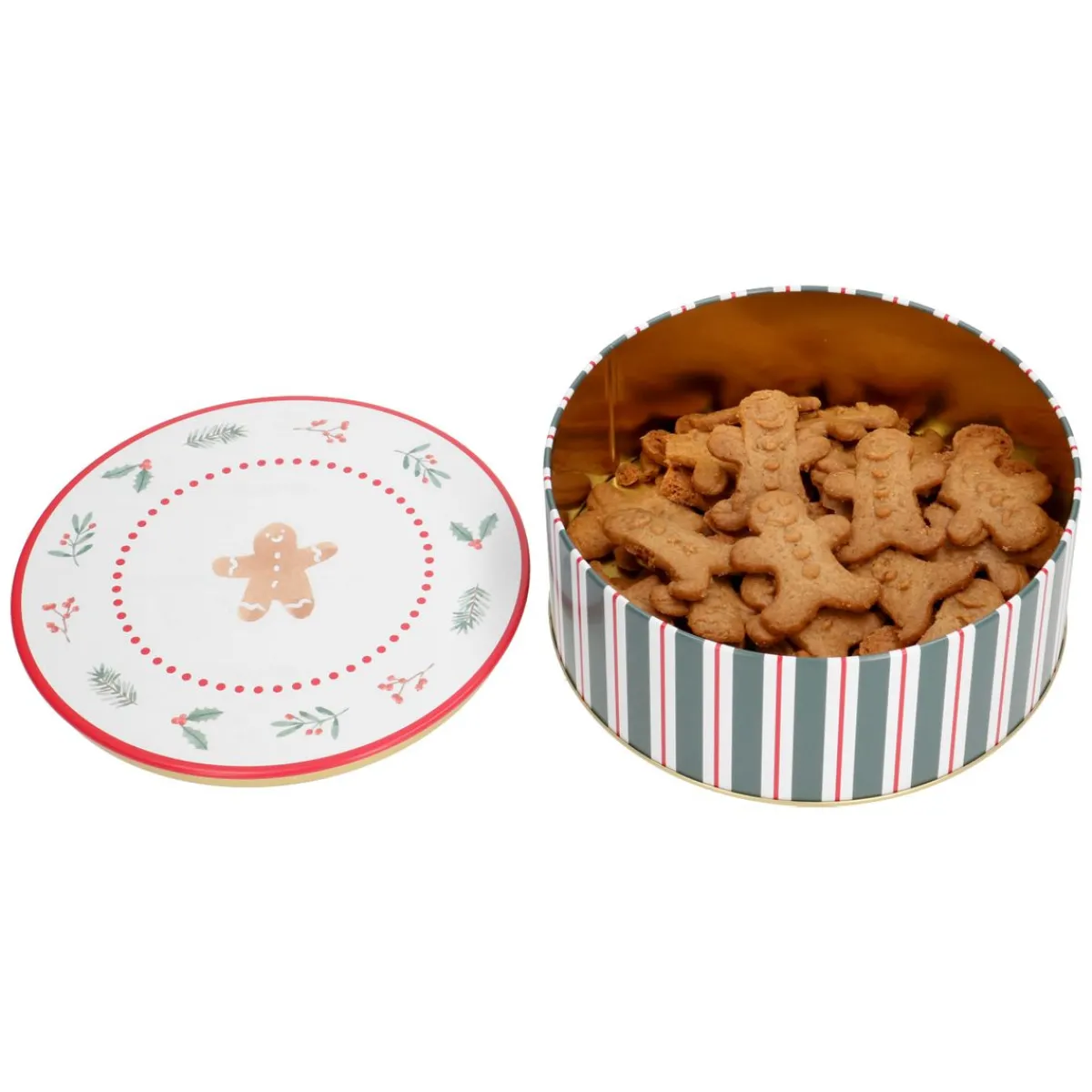Koekjes*DILLE & KAMILLE Koekblik, luchtdicht, gevuld met koekemannetjes, speculaas, biologisch, Ø 17 x 7 cm