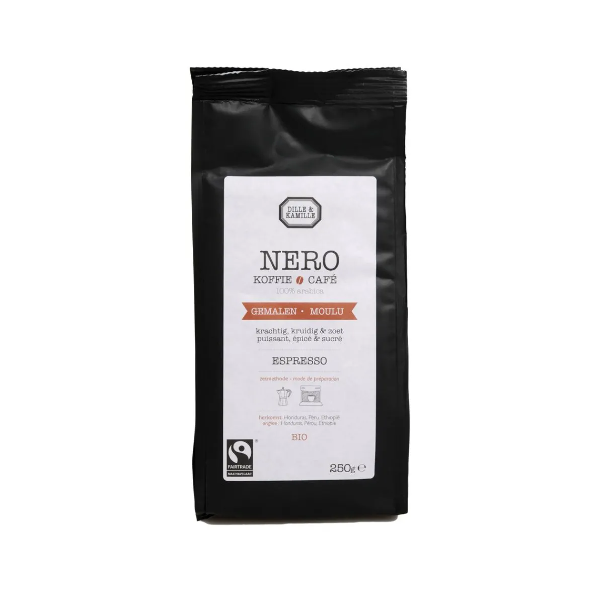 Koffie*DILLE & KAMILLE Koffie Nero, espresso, maling, biologisch, 250 gram