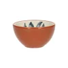 Schalen|Soepkommen*DILLE & KAMILLE Kom, terracotta, blauw blad, 9,5 x 5 cm