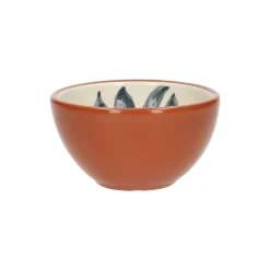 Schalen|Soepkommen*DILLE & KAMILLE Kom, terracotta, blauw blad, 9,5 x 5 cm