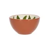 Schalen|Soepkommen*DILLE & KAMILLE Kom, terracotta, groen blad, 9,5 X 5 cm