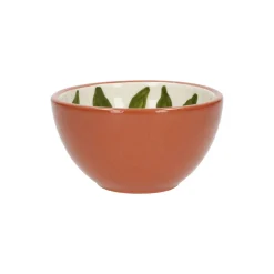 Schalen|Soepkommen*DILLE & KAMILLE Kom, terracotta, groen blad, 9,5 X 5 cm