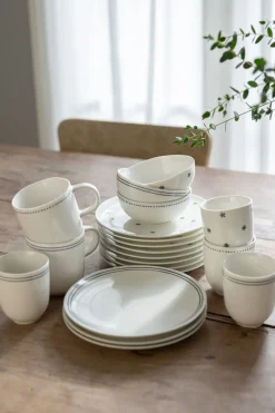 Borden|Serviessets*DILLE & KAMILLE Ontbijtbord met blauwe streep, organisch, porselein, Ø 20 cm