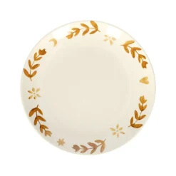 Borden*DILLE & KAMILLE Ontbijtbord, steengoed, gedecoreerd met takjes, oker, Ø20 x 2,5 cm