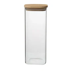 Voorraadpotten*DILLE & KAMILLE Opbergpot vierkant, glas en bamboe, 980 ml