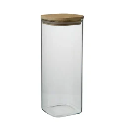 Voorraadpotten*DILLE & KAMILLE Opbergpot vierkant, glas en bamboe, 980 ml
