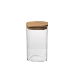 Voorraadpotten*DILLE & KAMILLE Opbergpot vierkant, glas en bamboe, 540 ml