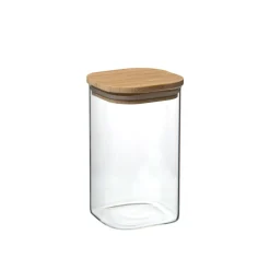 Voorraadpotten*DILLE & KAMILLE Opbergpot vierkant, glas en bamboe, 540 ml