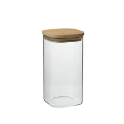 Voorraadpotten*DILLE & KAMILLE Opbergpot vierkant, glas en bamboe, 780 ml