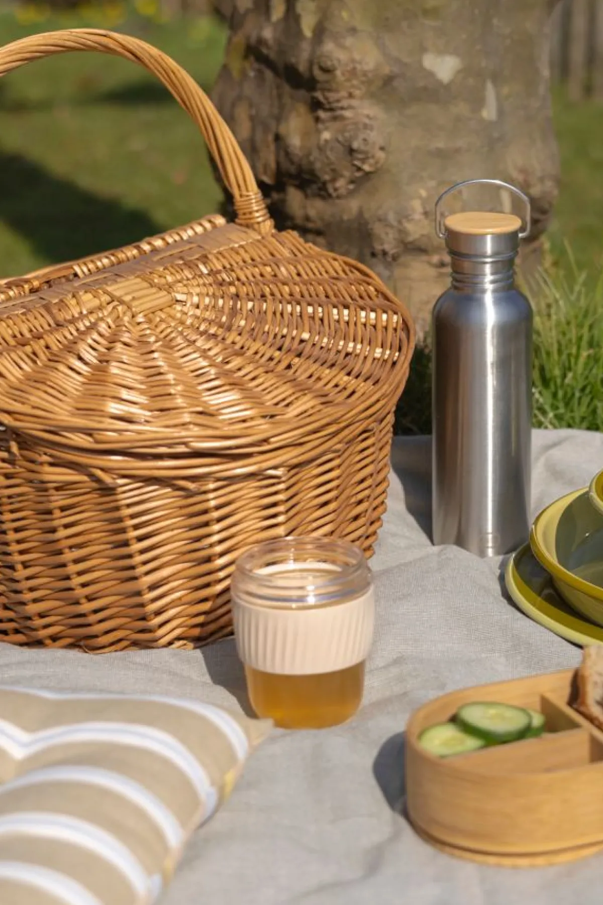 Picknick|Rieten Manden*DILLE & KAMILLE Picknickmand, wilgenteen, ovaal