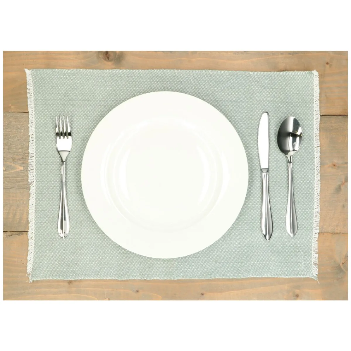 Placemats*DILLE & KAMILLE Placemat franjes, GOTS bio-katoen, groengrijs, 35 x 50 cm
