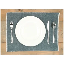 Placemats*DILLE & KAMILLE Placemat franjes, GOTS bio-katoen, blauw, 35 x 50 cm