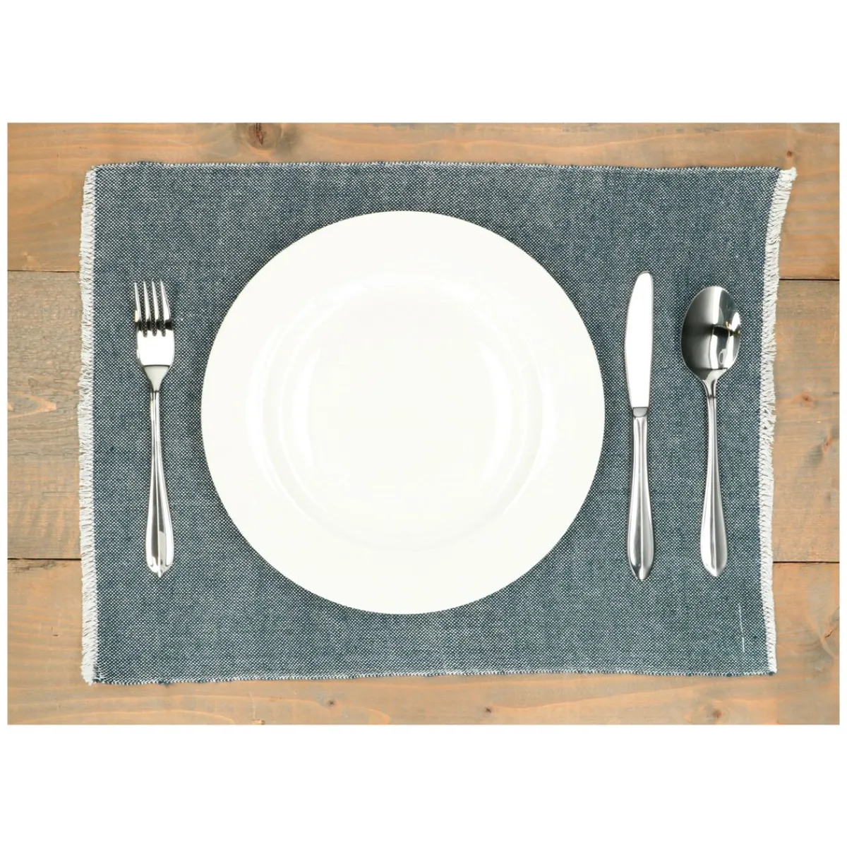 Placemats*DILLE & KAMILLE Placemat franjes, GOTS bio-katoen, blauw, 35 x 50 cm