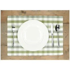 Placemats*DILLE & KAMILLE Placemat geribbeld, GOTS bio-katoen, groen, geruit, 35 x 50 cm