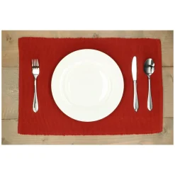 Placemats*DILLE & KAMILLE Placemat geribbeld, GOTS bio-katoen, bordeaux rood, 35 x 50 cm