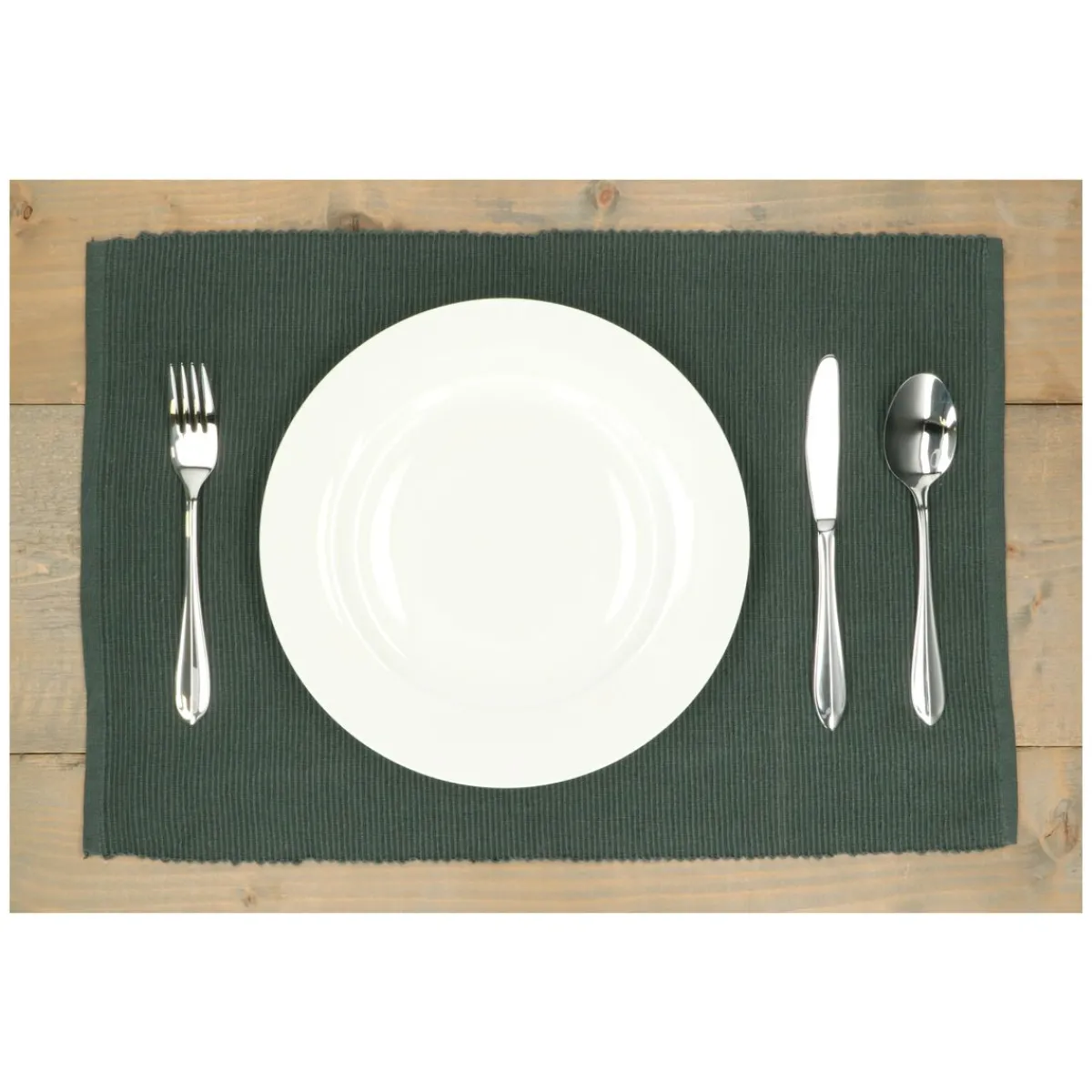 Placemats*DILLE & KAMILLE Placemat geribbeld, GOTS bio-katoen, donkergroen, 35 x 50 cm